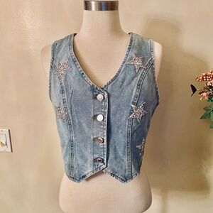 Denim Vest with Star Embellishments overcoat